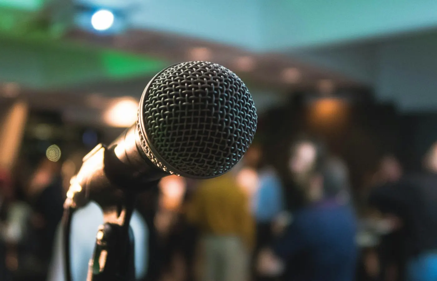 Keynote microphone overlooking a professional audience